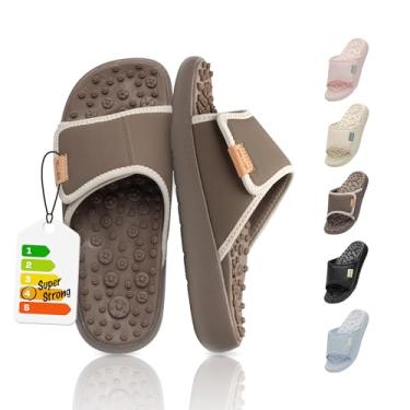 Imagem de BALLOP Mamuring Chinelos de massagem de acupressão para mulheres, sandálias deslizantes, marrom, tamanho 36, largo, formal, suporte de arco, leve