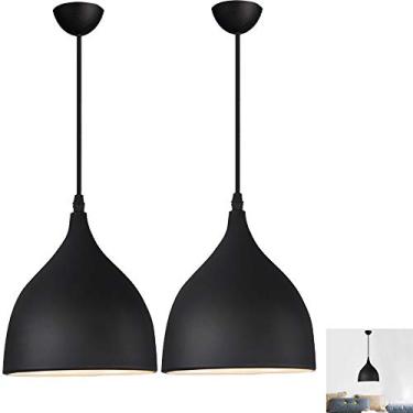 Imagem de Luminária pendente com base E27, estilo moderno industrial retrô, para sala de jantar, lustre de metal preto, pacote com 2 unidades.