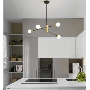 Imagem de Lustre pendente preto e dourado, para teto, ideal para quarto, sala de estar, sala de jantar e cozinha, soquete E27. Lâmpadas não inclusas (8 lâmpadas).
