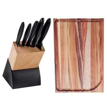 Imagem de KIT - Faqueiro Plenus 6 Peças + 1 Tábua para Churrasco 49x35 - Tramont