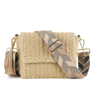 Imagem de Bolsa tiracolo feminina de verão trançada de palha com corrente de borla, alça de ombro ajustável, bolsa de praia tecida, Bege (5 cm), cor 6, Tendência