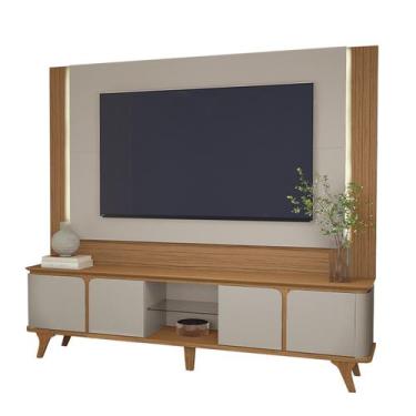 Imagem de Rack com Painel Roma com Led Off White com Cedro - Móveis Casa D