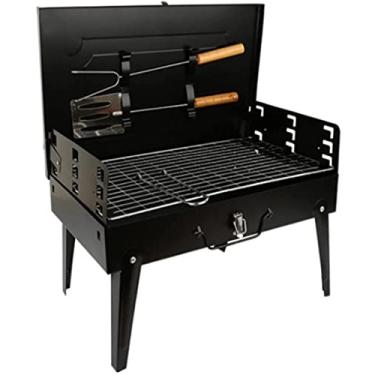 Imagem de Churrasqueira a carvão ao ar livre, churrasqueira a carvão portátil, churrasqueira pequena e defumadora, churrasqueira dobrável de mesa, para acampamento, pátio, quintal