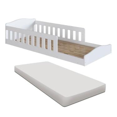 Imagem de Cama Montessoriana Infantil Grade Lateral Colchão Solteiro Branco