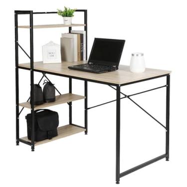 Imagem de Organizadores de mesa em forma de L mesa de canto moderna escritório computador mesa de estudo quarto com estante mesa de estudo estação de trabalho mesa de trabalho (um tamanho)