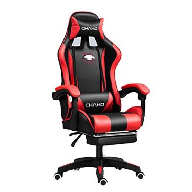 Imagem de Cadeiras de escritório para casa Cadeira ergonômica de jogos com apoio para os pés Cadeira de tarefa giratória Cadeira ergonômica de couro com encosto de cabeça apoio lombar apoios de braços