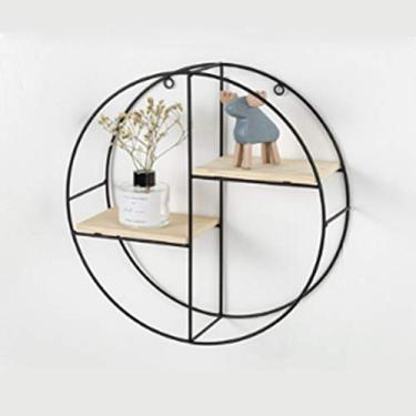 Imagem de Prateleira de parede preta redonda de ferro forjado para pendurar na parede, quarto, sala de estar, sala de jantar, decoração de armazenamento