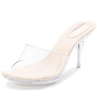 Imagem de NBUUNBU Salto prateado transparente para mulheres, sapatos sociais, tiras transparentes, salto alto, salto alto, salto alto, sandálias escarpim mules, Nude-c3.188.0 cm, 35