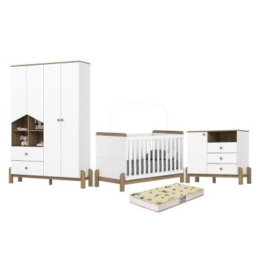 Imagem de Dormitório Infantil Ternura Guarda Roupa, Cômoda e Berço com Colchão Supreme - Móveis Henn