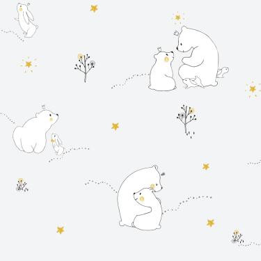 Imagem de Papel de Parede Fofura Baby Ursinhos com Fundo Cinza FF4002