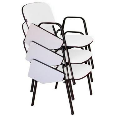 Imagem de 03 Cadeiras Escolar Universitária Linha Hotel Auditório Branco