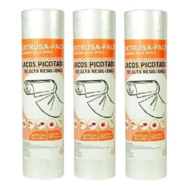 Imagem de 3 Bobinas Sacos Picotados 30x38cm Rolo Com 500 Unids Cada - Extrusapac