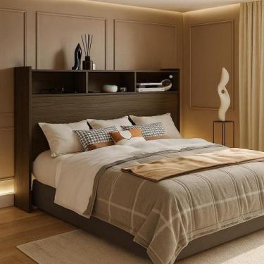 Imagem de Cabeceira Box Para Colchão Queen 160 Melissa Com Nicho e Prateleiras D