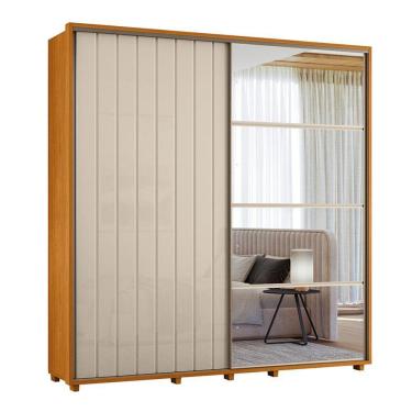 Imagem de Guarda-roupa Casal Monet Ripado 2 Portas De Correr 4 Gavetas 1 Porta C/ Espelho - 7 Decor Cinamomo E Off White