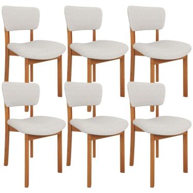 Imagem de Kit 06 Cadeiras Para Sala de Jantar Cozinha Living Estofada Dara L02 Bouclê Cru - Lyam Decor