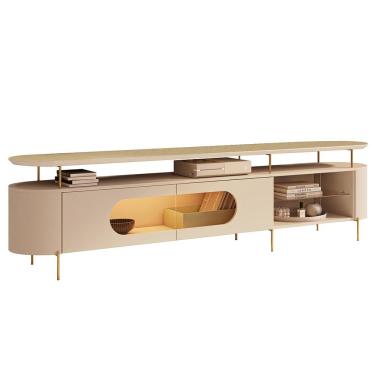 Imagem de Rack Para Sala de Estar TV 85 Pol Orgânico Sâmia B01 Off White Champagne - Lyam Decor