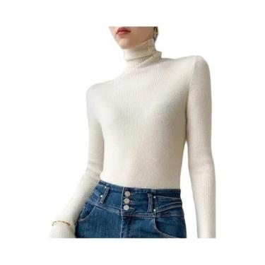Imagem de Suéter Feminino Marrom De Gola Alta, Tricô Slim Fit, Casual, Pullover 