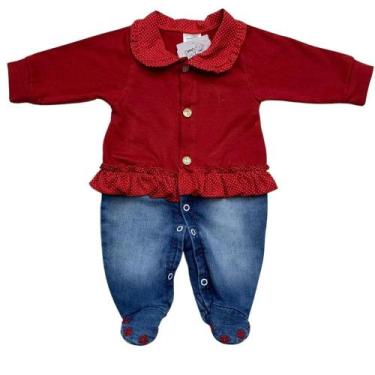 Imagem de Macacao bebe menina vermelho jeans - MULEKA SAPEKA, Vermelho, M - 4 a 