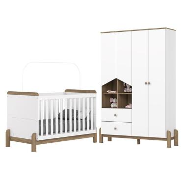 Imagem de Jogo De Quarto Infantil Ternura Branco-jequitibá Com Guarda Roupa E Berço - Móveis Henn Branco-jequitibá