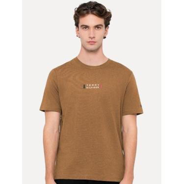 Imagem de Camiseta Tommy Hilfiger Masculina Stack Center Brand Love Print Marrom