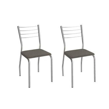Imagem de Cadeira Sala De Jantar Malta 2c140cr Aço Kit 2 Un Cromado/linho Escuro - Kappesberg