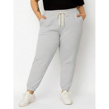 Imagem de Calça de Moletom Feminina Plus Size Jogger Tecido Flanelado com Bolso Cinza-Feminino