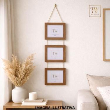 Imagem de Trio Porta-Retrato Decorativo 10x15 em Madeira com Sisal Natural Horiz