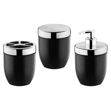 Imagem de Kit Conjunto Para Pia De Banheiro Preto 3 Peças Porta Algodão Escovas 