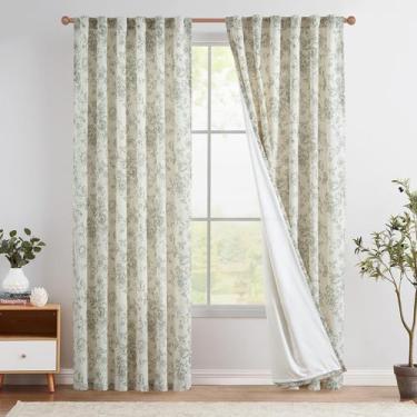 Imagem de Cortinas Jinchan Mezcla de Lino Floral 275x250 cm Navidad Verde