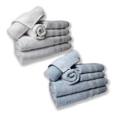 Imagem de Jogo De Toalhas 4 Banhos 4 Rostos 4 Pisos Grossa Branco+azul