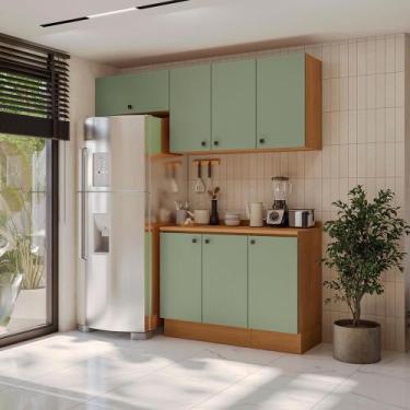 Imagem de Armário de Cozinha Compacta 200cm Canela/Verde Frevo Pixel Kappesberg