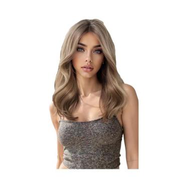 Imagem de Peruca Ondulada Natural De Comprimento Médio Com Destaques Loiros E Ca