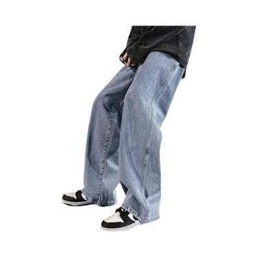 Imagem de Calças Jeans Masculinas Largas E Retas Estilo Coreano Moda Streetwear 