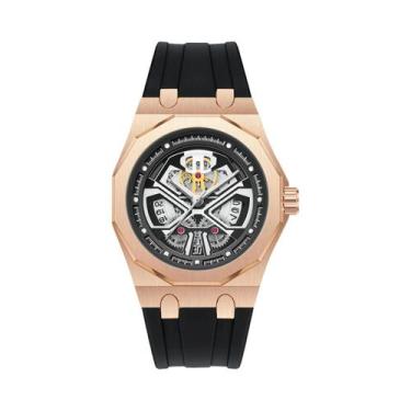 Imagem de Relógio De Quartzo Masculino Preto Com Design Esqueleto Punk, Pulseira