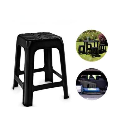 Imagem de Kit 2 Banquetas Plásticas Pretas Reforçadas  Banco Multiuso Resistente