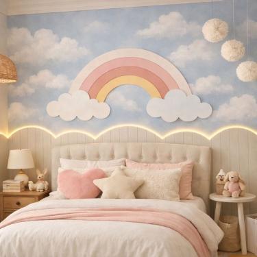 Imagem de Arco-íris MDF Cru Decoração Quarto Infantil Quarto Bebê Painel Decoratico Festa Brinquedoteca