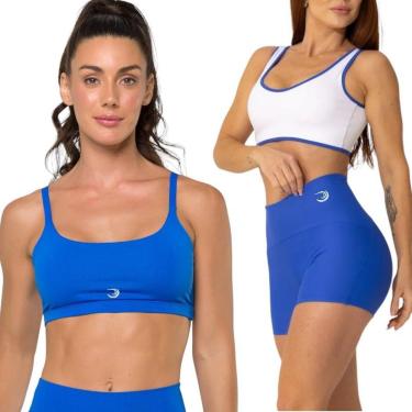Imagem de Conjunto Feminino Top Costas Nua + Shorts Curto Poliamida Summer Pro AZUL BIC-Feminino