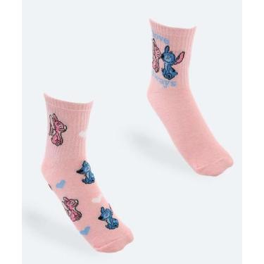 Imagem de Kit 2 Pares Meias Soquete Feminina Stitch e Angel Disn-44002 - Disney,