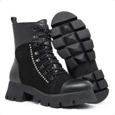 Imagem de Bota Coturno Feminino Dorf Modelo Razor Tratorado E Couro Preto-Feminino
