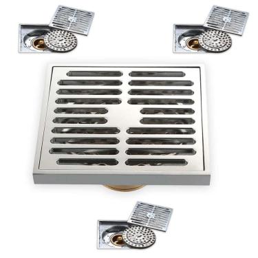 Imagem de Ralo 10x10 Inox Kit 3 Uni Banheiro Anti Inseto Anti Odor Casa Quintal Lavabo Rapido Escoamento Resistente