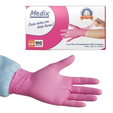 Imagem de Luva de Procedimento Rosa Nitrilo Descartável Sem Pó Não Cirúrgico 100un Medix