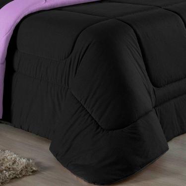 Imagem de Edredom Solteiro Nobre 1 Peça Dupla Face 1,60m X 2,40m Malha 100% Algodão - Preto / Lilás