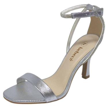 Imagem de Sandália Feminina Salto Fino Tiras Strass Elegante Bebece