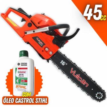 Imagem de Motor Serra Profissional Vulcan VSL450 á Gasolina 2T 45cc 2,3hp Com Ponta Rolante de 16`` Corrente 28 Dentes de Corte + Óleo Castrol Stihl 2 Tempos