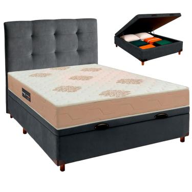 Imagem de Kit Cama Box Bau + Cabeceira + Colchão Casal D33 Inovaflex - Cinza
