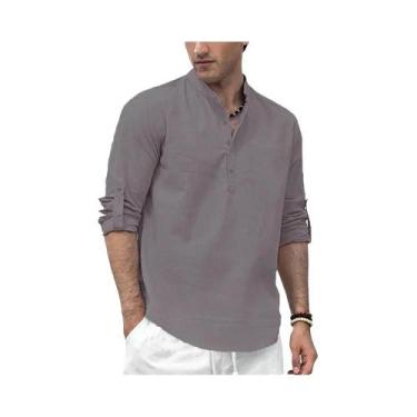 Imagem de Camisa Polo Masculina De Manga Longa Em Algodão E Linho Para Primavera