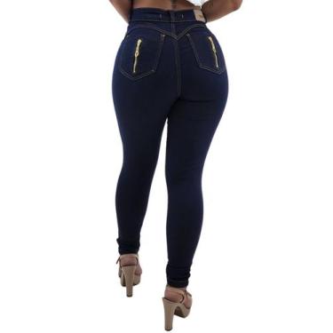 Imagem de Calça Jeans Feminina Cintura Alta Elastano Lycra Cós Alto Levanta Bumb