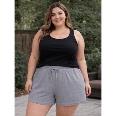 Imagem de Short Feminino Plus Size Malha Canelado Elástico Na Cintura Alta Saída