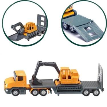 Imagem de Miniatura Caminhão Prancha Baixa Com Escavadeira Siku Metal 1/87 Conju