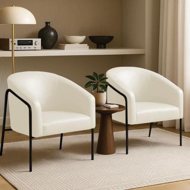 Imagem de Poltrona Sala Decorativa Kit 2 Stella Base Alta Tubo Preto Sintético PU D03 - D`Rossi